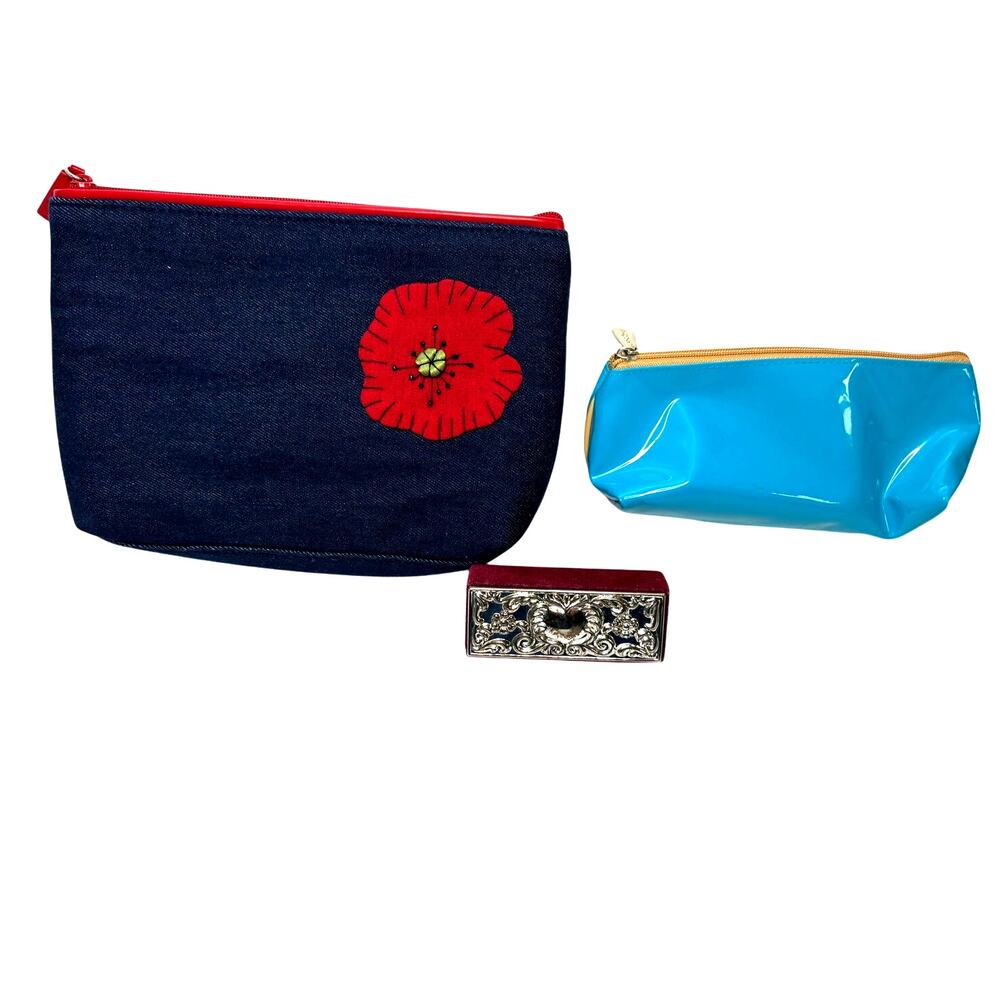 Vintage Makeup Bag Velvet Lipstick Holder Lot Lancome Bath & Bodyworks 3 Stars
